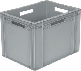 Ящик п/п 400х300х290 сплошной, с ручками, гладкое дно, серый B-4328  